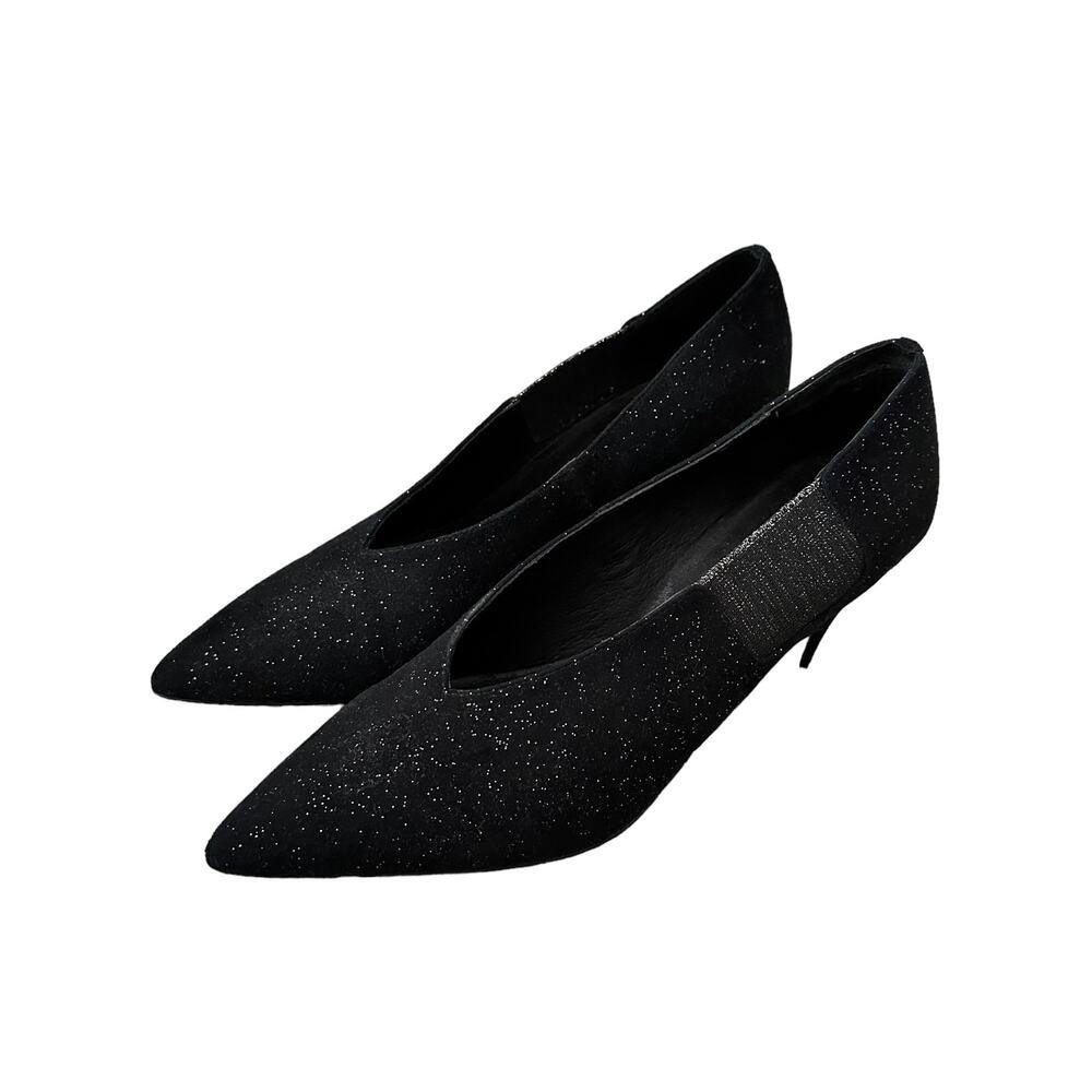 Free People Black Sparkle Kitten Heel Pumps Sz 8
